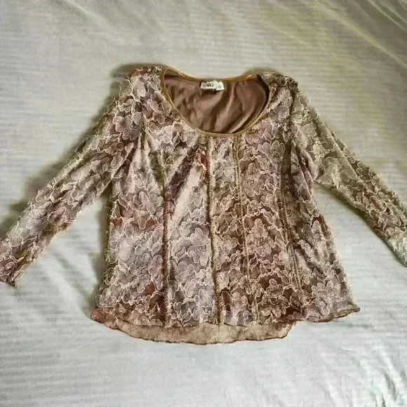 Cato Lace Bronze Colored Long Sleeve Blouse Size XL Casual Formal Office Wear - Picture 3 of 8